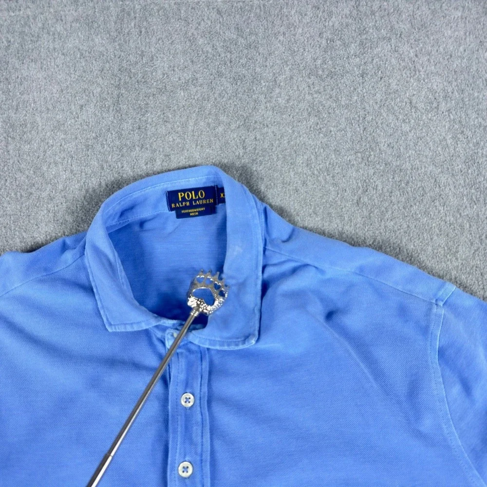 Polo Ralph Lauren Polo Shirt Mens XXL Blue Long Sleeve Featherweight‎ Mesh Logo